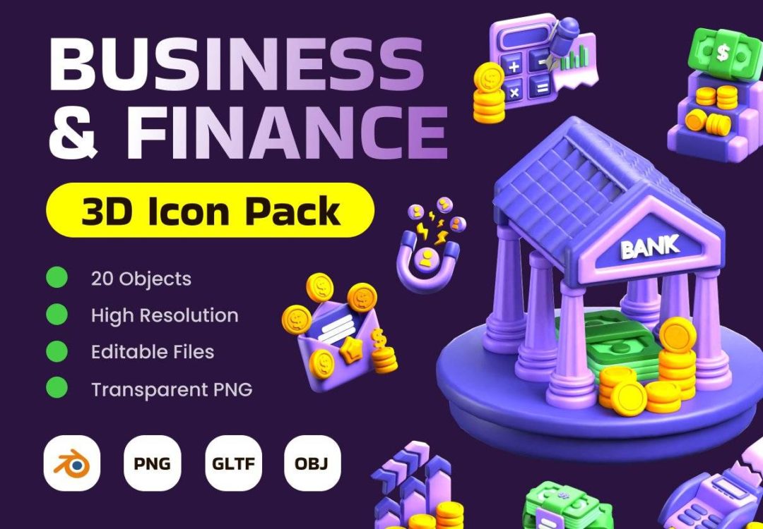 Blender模型 20款高级商业金融银行理财财务规划3D立体图标Icons设计素材 Business & Finance 3D Icon Pack 图标素材 sucaiwan.com