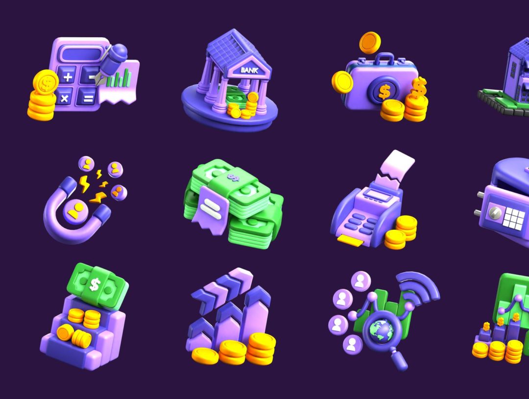 Blender模型 20款高级商业金融银行理财财务规划3D立体图标Icons设计素材 Business & Finance 3D Icon Pack 图标素材 sucaiwan.com