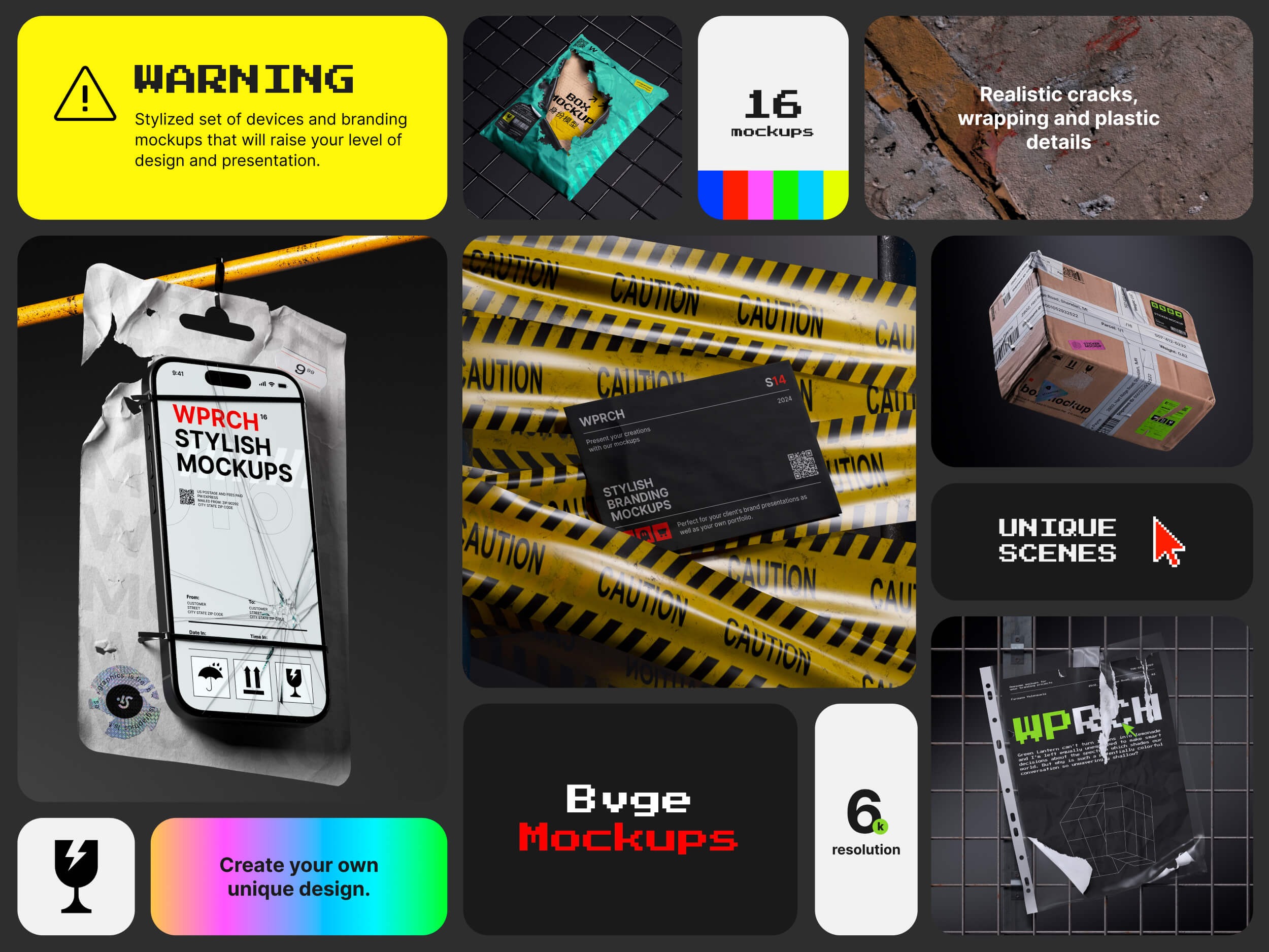 16款风格化工业风品牌VI设计名片杂志iPhone手机笔记本电脑快递包装展示效果图PS样机模板 Bvge, Branding Mockups 样机素材 sucaiwan.com