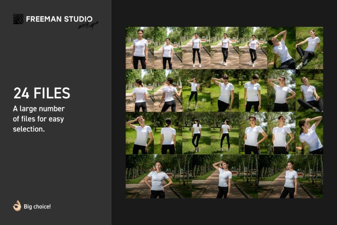 24款户外绿地真实拍摄女士半袖衫T恤印花LOGO图案设计展示效果图PS贴图样机模板 T-Shirt Mock-Up Set 样机素材 sucaiwan.com