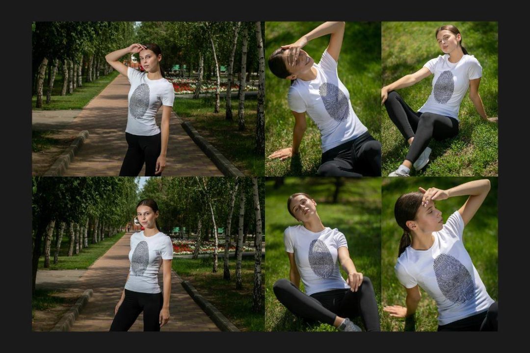 24款户外绿地真实拍摄女士半袖衫T恤印花LOGO图案设计展示效果图PS贴图样机模板 T-Shirt Mock-Up Set 样机素材 sucaiwan.com