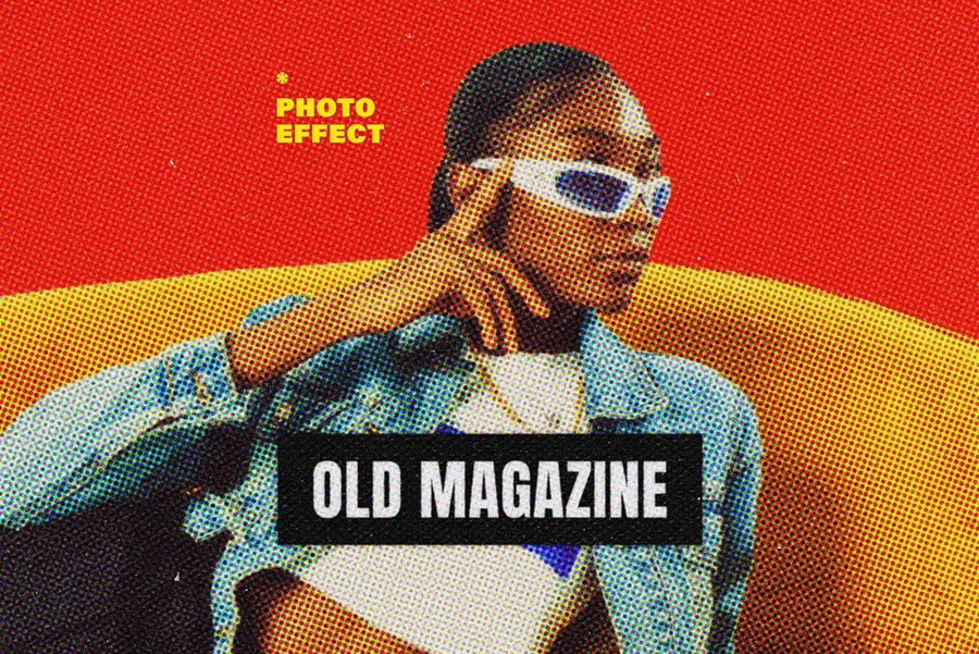 复古怀旧半色调波点噪点颗粒图片特效模板素材 Old Magazine Halftone Photo Effect 图片素材 sucaiwan.com