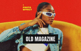 复古怀旧半色调波点噪点颗粒图片特效模板素材 Old Magazine Halftone Photo Effect