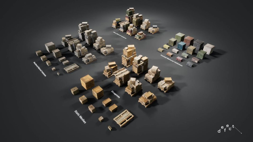 UE素材 仓库车库轮胎油桶箱子道具3D模型 Unreal Engine – Defect Ultimate Props Bundle Vol.1 样机素材 sucaiwan.com