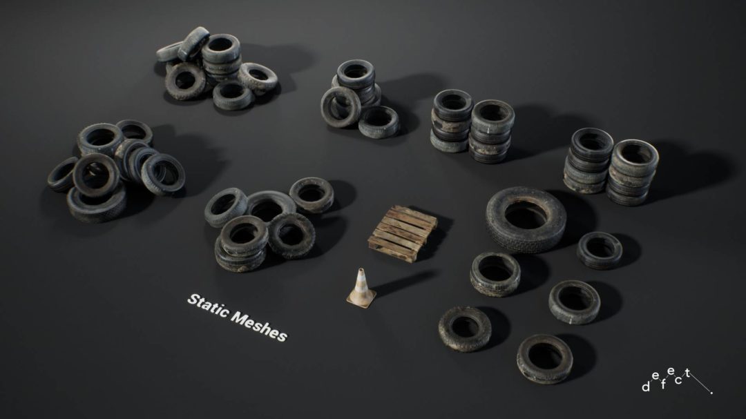 UE素材 仓库车库轮胎油桶箱子道具3D模型 Unreal Engine – Defect Ultimate Props Bundle Vol.1 样机素材 sucaiwan.com