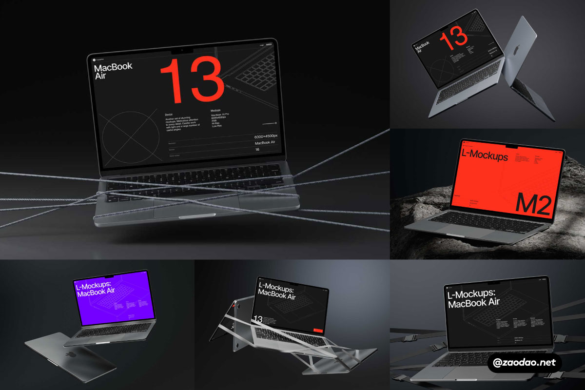 16款暗黑工业风苹果MacBook Air笔记本电脑屏幕演示效果图PS贴图样机模板 L-Mockups: MacBook Air 样机素材 第1张-素材湾丨精选海外优质设计素材资源 16款暗黑工业风苹果MacBook Air笔记本电脑屏幕演示效果图PS贴图样机模板 L-Mockups: MacBook Air 样机素材 sucaiwan.com