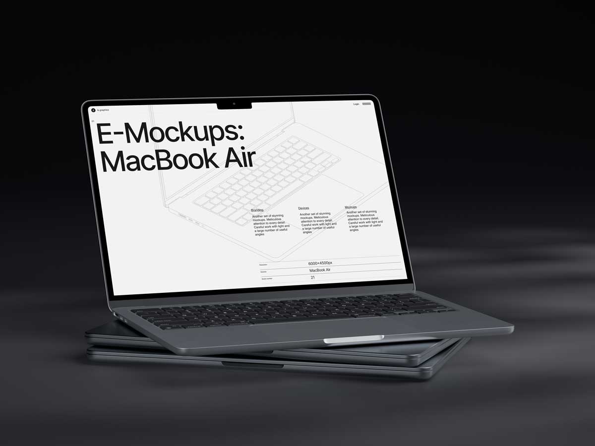 16款暗黑工业风苹果MacBook Air笔记本电脑屏幕演示效果图PS贴图样机模板 L-Mockups: MacBook Air 样机素材 第4张-素材湾丨精选海外优质设计素材资源 16款暗黑工业风苹果MacBook Air笔记本电脑屏幕演示效果图PS贴图样机模板 L-Mockups: MacBook Air 样机素材 sucaiwan.com