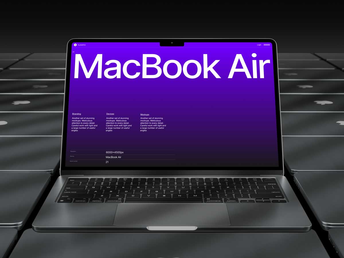 16款暗黑工业风苹果MacBook Air笔记本电脑屏幕演示效果图PS贴图样机模板 L-Mockups: MacBook Air 样机素材 第11张-素材湾丨精选海外优质设计素材资源 16款暗黑工业风苹果MacBook Air笔记本电脑屏幕演示效果图PS贴图样机模板 L-Mockups: MacBook Air 样机素材 sucaiwan.com