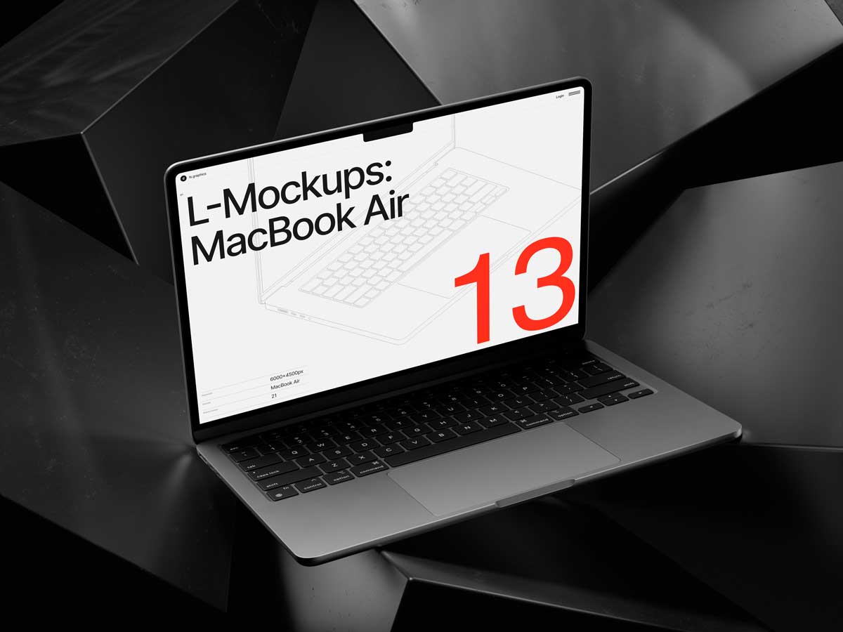 16款暗黑工业风苹果MacBook Air笔记本电脑屏幕演示效果图PS贴图样机模板 L-Mockups: MacBook Air 样机素材 第12张-素材湾丨精选海外优质设计素材资源 16款暗黑工业风苹果MacBook Air笔记本电脑屏幕演示效果图PS贴图样机模板 L-Mockups: MacBook Air 样机素材 sucaiwan.com