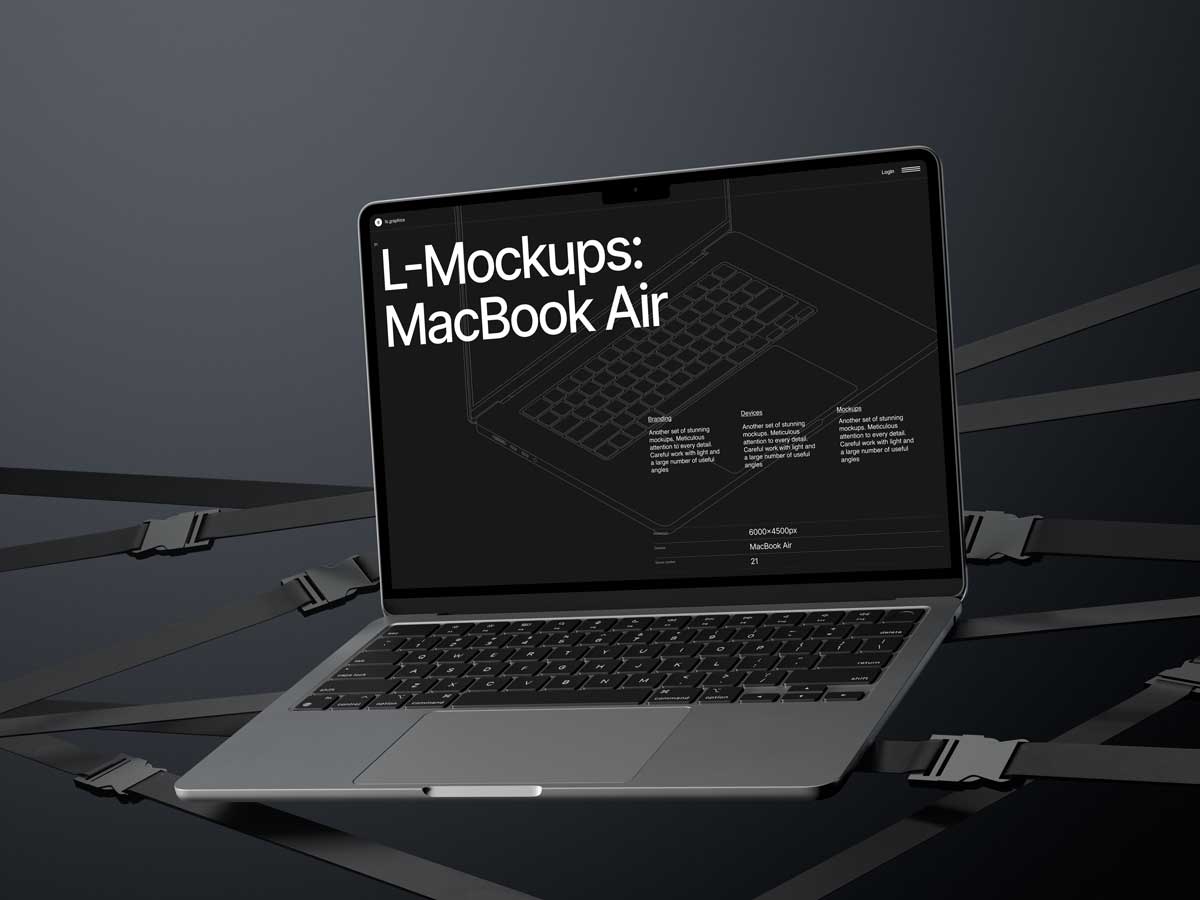 16款暗黑工业风苹果MacBook Air笔记本电脑屏幕演示效果图PS贴图样机模板 L-Mockups: MacBook Air 样机素材 第15张-素材湾丨精选海外优质设计素材资源 16款暗黑工业风苹果MacBook Air笔记本电脑屏幕演示效果图PS贴图样机模板 L-Mockups: MacBook Air 样机素材 sucaiwan.com
