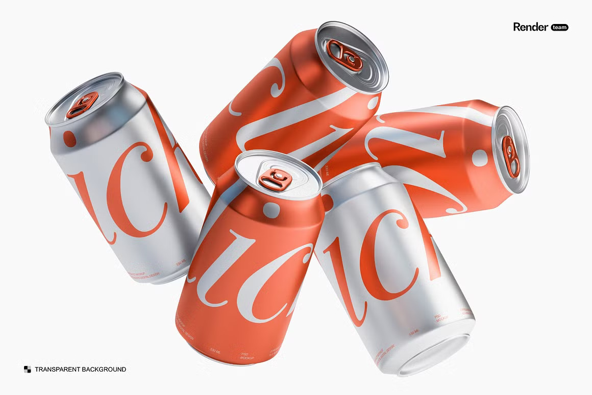 6款质感极简金属汽水罐易拉罐可乐罐苏打水包装设计展示PSD样机Metal Soda Can Mockup 样机素材 sucaiwan.com
