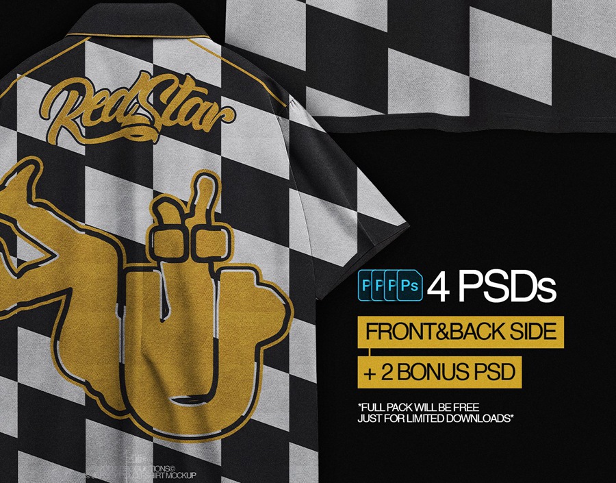 4款逼真质感宽松街头潮服翻领POLO衫短袖衬衣印花设计展示PSD样机Realistic Oversize Jersey Polo T-Shirt Mockup 样机素材 sucaiwan.com