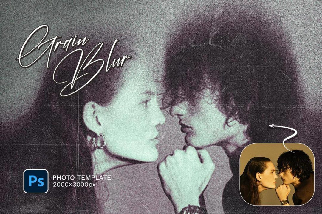 怀旧做旧划痕颗粒模糊效果照片人像修图PS特效滤镜插件样机模板素材 Grain Blur Photo Effect 插件预设 sucaiwan.com