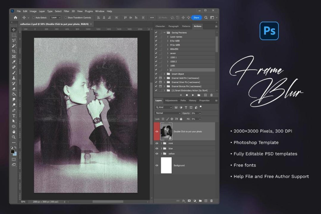 怀旧做旧划痕颗粒模糊效果照片人像修图PS特效滤镜插件样机模板素材 Grain Blur Photo Effect 插件预设 sucaiwan.com