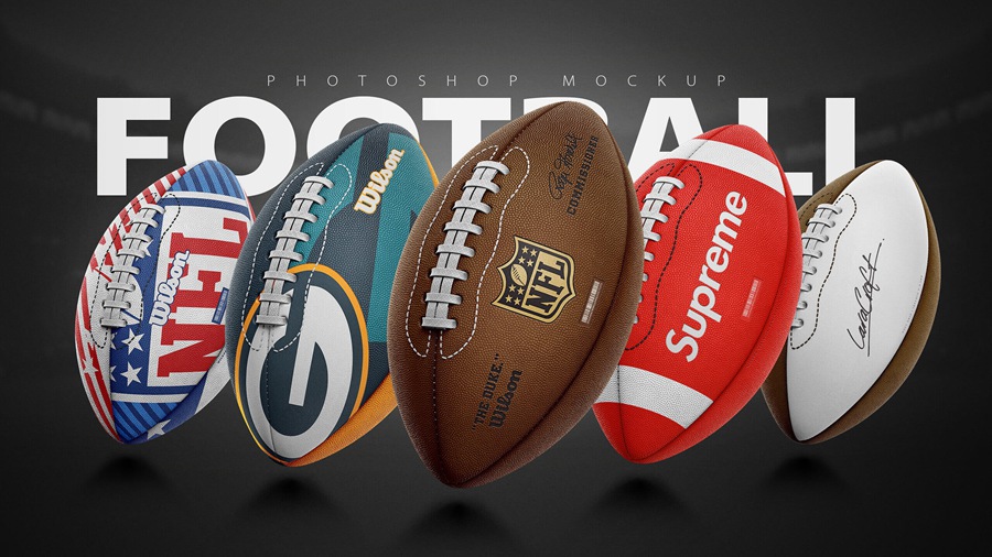 3款8K高精度NFL官方威尔逊球的逼真美式橄榄球logo徽标设计展示PSD样机套装AMERICAN FOOTBALL BALL MOCKUP 样机素材 第1张-素材湾丨精选海外优质设计素材资源 3款8K高精度NFL官方威尔逊球的逼真美式橄榄球logo徽标设计展示PSD样机套装AMERICAN FOOTBALL BALL MOCKUP 样机素材 sucaiwan.com