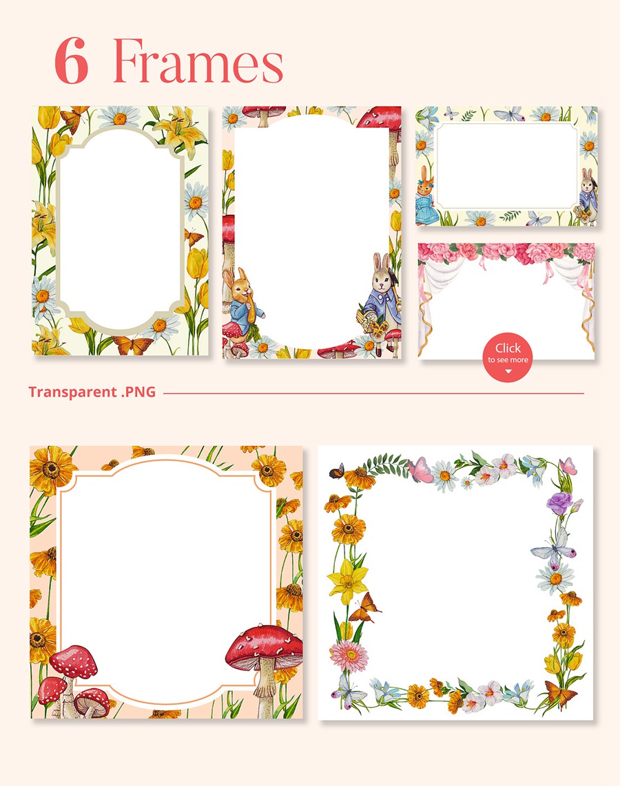 102款童话公主花卉兔子蘑菇手绘插画水彩画PNG免抠图设计素材 Princess and Fairy Tale Watercolor 图片素材 sucaiwan.com