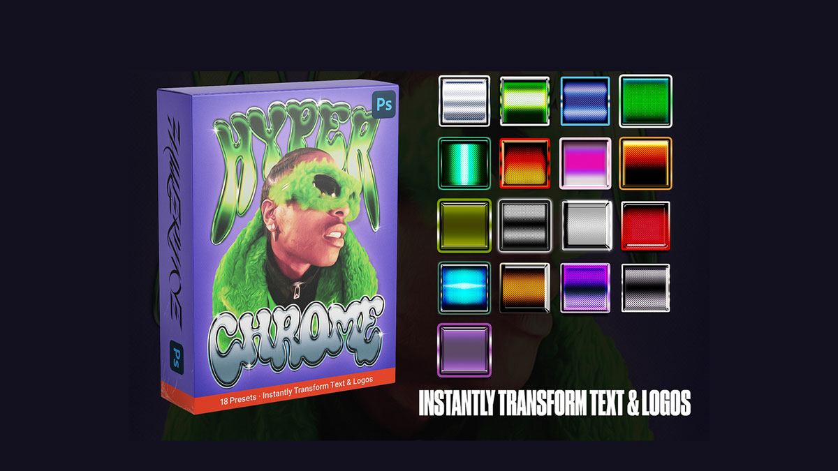 18款Y2K复古金属镀铬3D文本标题logo设计展示特效PS样式套装 Hyper Chrome (Vol. 1) by Fullermoe , 第1张-素材湾丨精选海外优质设计素材资源 18款Y2K复古金属镀铬3D文本标题logo设计展示特效PS样式套装 Hyper Chrome (Vol. 1) by Fullermoe , sucaiwan.com