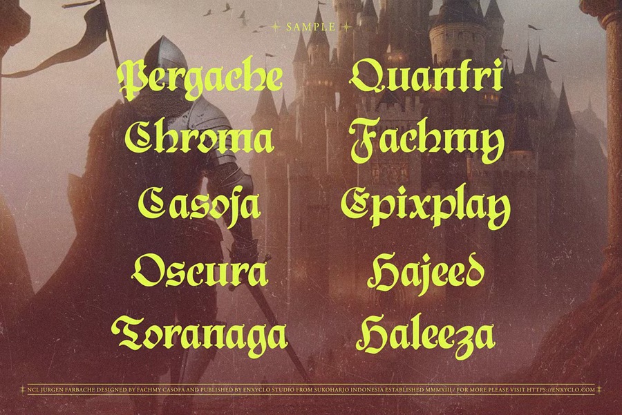 复古欧风中世纪圆形骑士电影标题服装设计装饰黑体英文字体安装包下载 NCL Jurgen Farbache 设计素材 sucaiwan.com