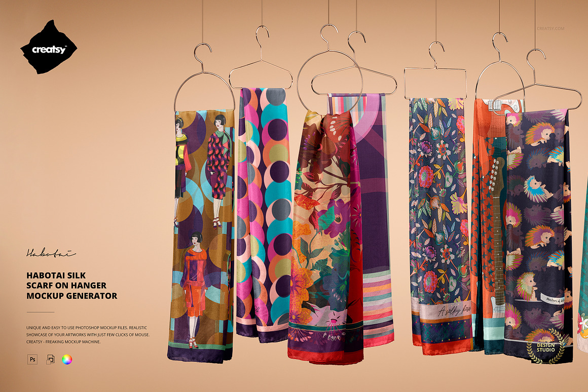 逼真真丝丝绸纱巾围巾印花图案设计展示效果图PS贴图样机模板素材 Habotai Silk Scarf on Hanger Mockup Generator 样机素材 第1张-素材湾丨精选海外优质设计素材资源 逼真真丝丝绸纱巾围巾印花图案设计展示效果图PS贴图样机模板素材 Habotai Silk Scarf on Hanger Mockup Generator 样机素材 sucaiwan.com