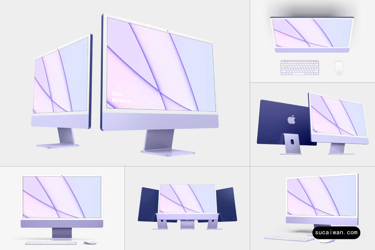 15款简约苹果iMac 24英寸一体机电脑屏幕演示效果图PS贴图样机模板 iMac 24-inch Mockups 样机素材 sucaiwan.com
