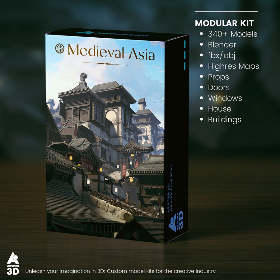 340组复古中世纪亚洲中式日式古代建筑3D模型资产预设 Absorb3D – Medieval Asia 插件预设 sucaiwan.com