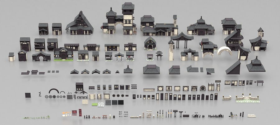 340组复古中世纪亚洲中式日式古代建筑3D模型资产预设 Absorb3D – Medieval Asia 插件预设 sucaiwan.com