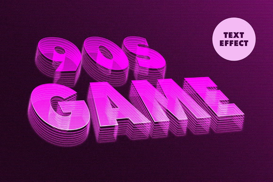 90年代复古未来主义赛博朋克科幻3D立体海报标题LOGO设计PS特效样机模板素材 90s Synthwave Text Effect 插件预设 sucaiwan.com