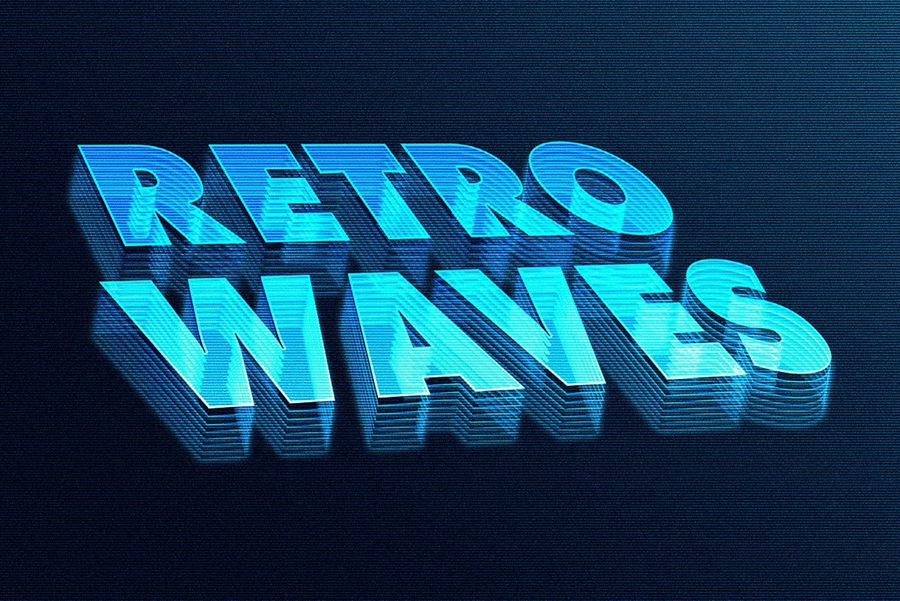 90年代复古未来主义赛博朋克科幻3D立体海报标题LOGO设计PS特效样机模板素材 90s Synthwave Text Effect 插件预设 sucaiwan.com
