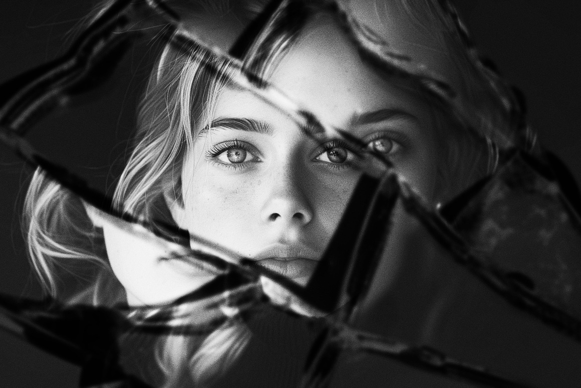 潮流扭曲故障失真玻璃破碎照片效果PS特效滤镜插件样机模板设计素材 Broken Mirror Photo Effect 插件预设 sucaiwan.com