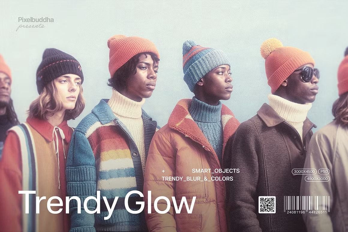 时尚复古发光暖色调照片效果PS修图特效滤镜样机模板 Trendy Glow Photo Effect 插件预设 sucaiwan.com