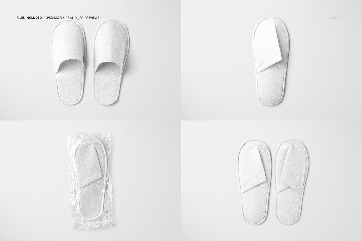 4款高级逼真酒店旅馆宾馆一次拖鞋设计展示效果图PS贴图样机模板素材 Hotel Slippers Mockup Set by Creatsy 样机素材 第2张-素材湾丨精选海外优质设计素材资源 4款高级逼真酒店旅馆宾馆一次拖鞋设计展示效果图PS贴图样机模板素材 Hotel Slippers Mockup Set by Creatsy 样机素材 sucaiwan.com