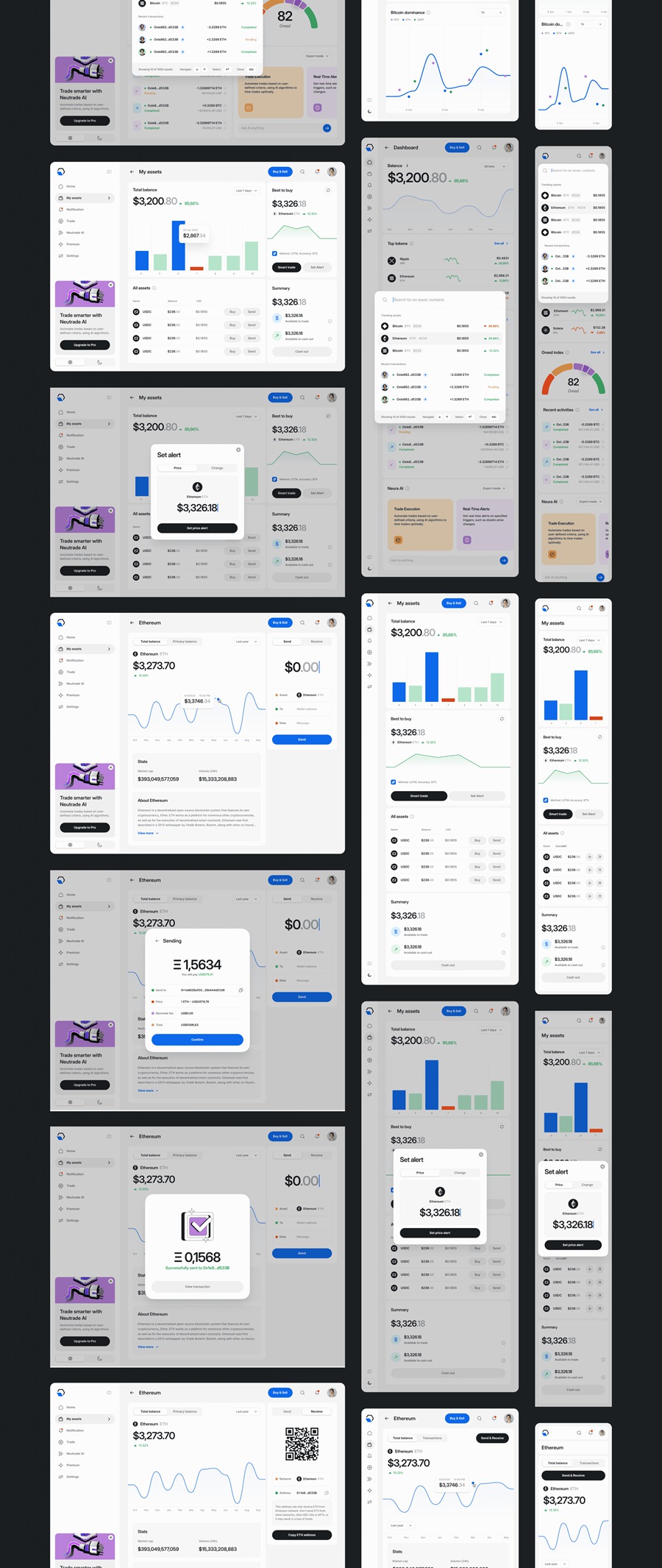 500+现代极简双色加密货币金融代币AI人工智能网站页面APP应用程序仪表盘UI设计套件Neutrade – Crypto AI UI Kit APP UI sucaiwan.com