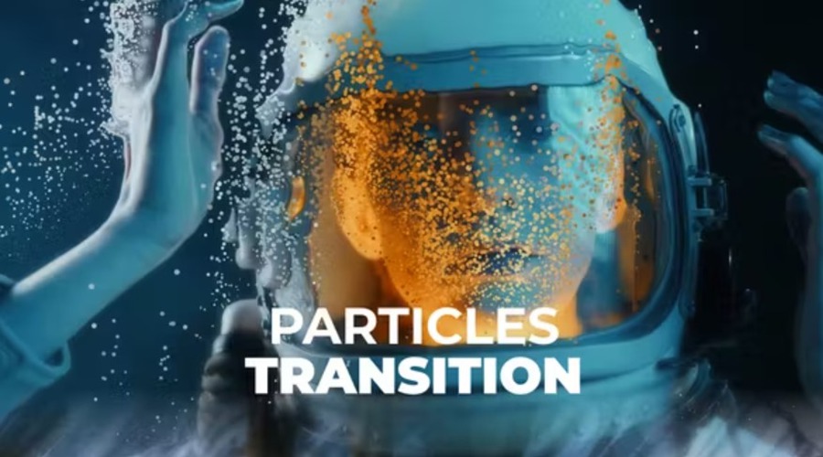 达芬奇模板 创意科幻粒子消融消失人像视频转场特效 Particles Transition 影视音频 sucaiwan.com