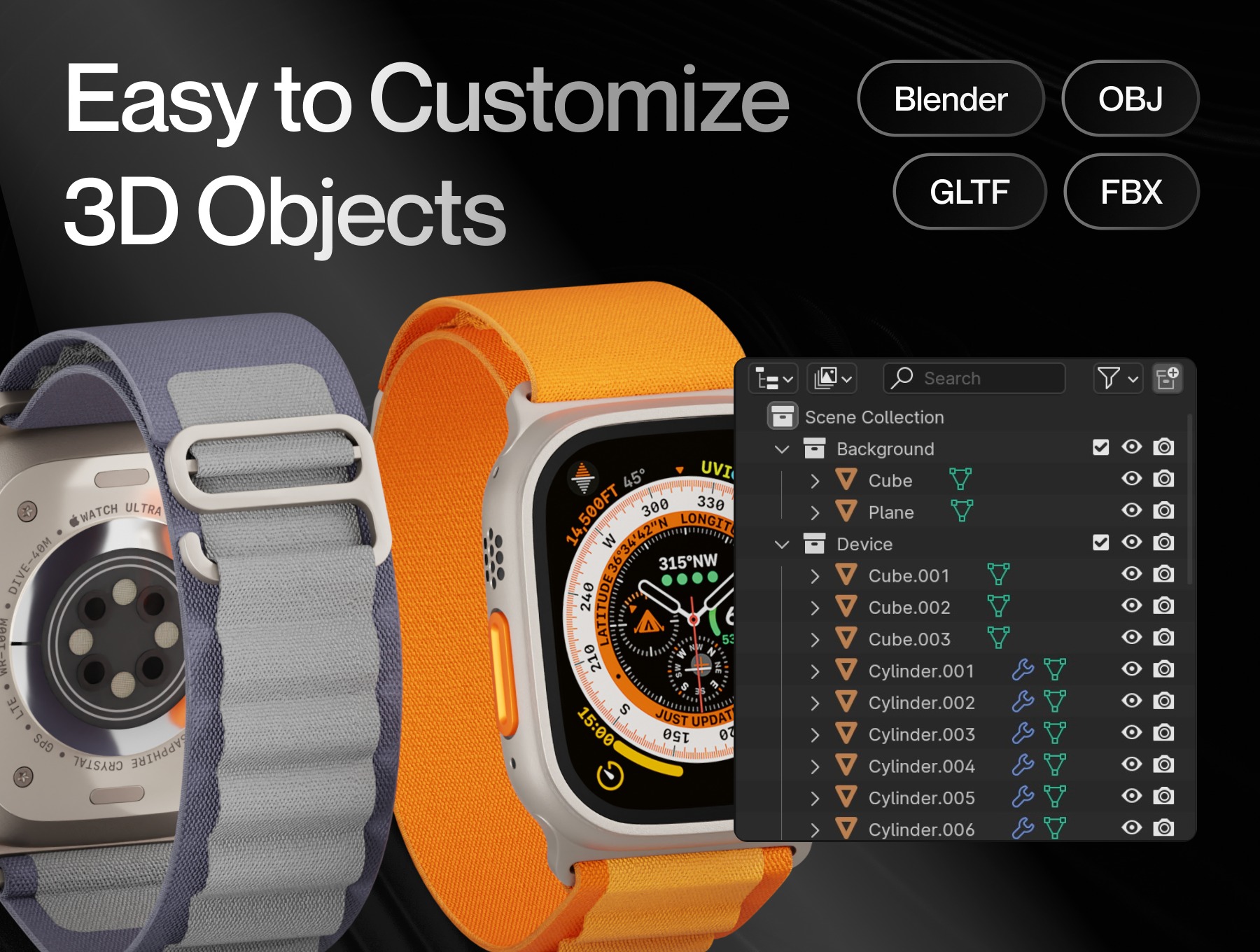 逼真苹果手表Watch Ultra屏幕演示效果图PS贴图样机模板设计素材 Apple Watch Ultra Mockup 样机素材 sucaiwan.com