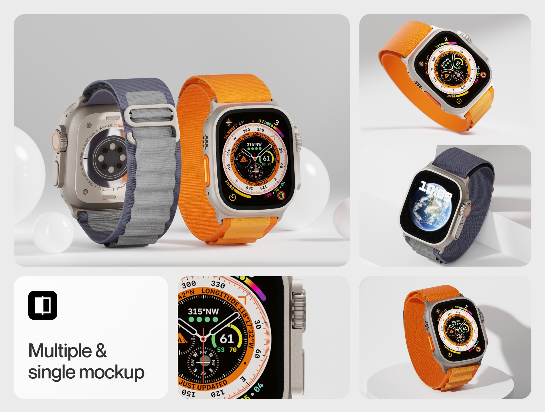 逼真苹果手表Watch Ultra屏幕演示效果图PS贴图样机模板设计素材 Apple Watch Ultra Mockup 样机素材 sucaiwan.com