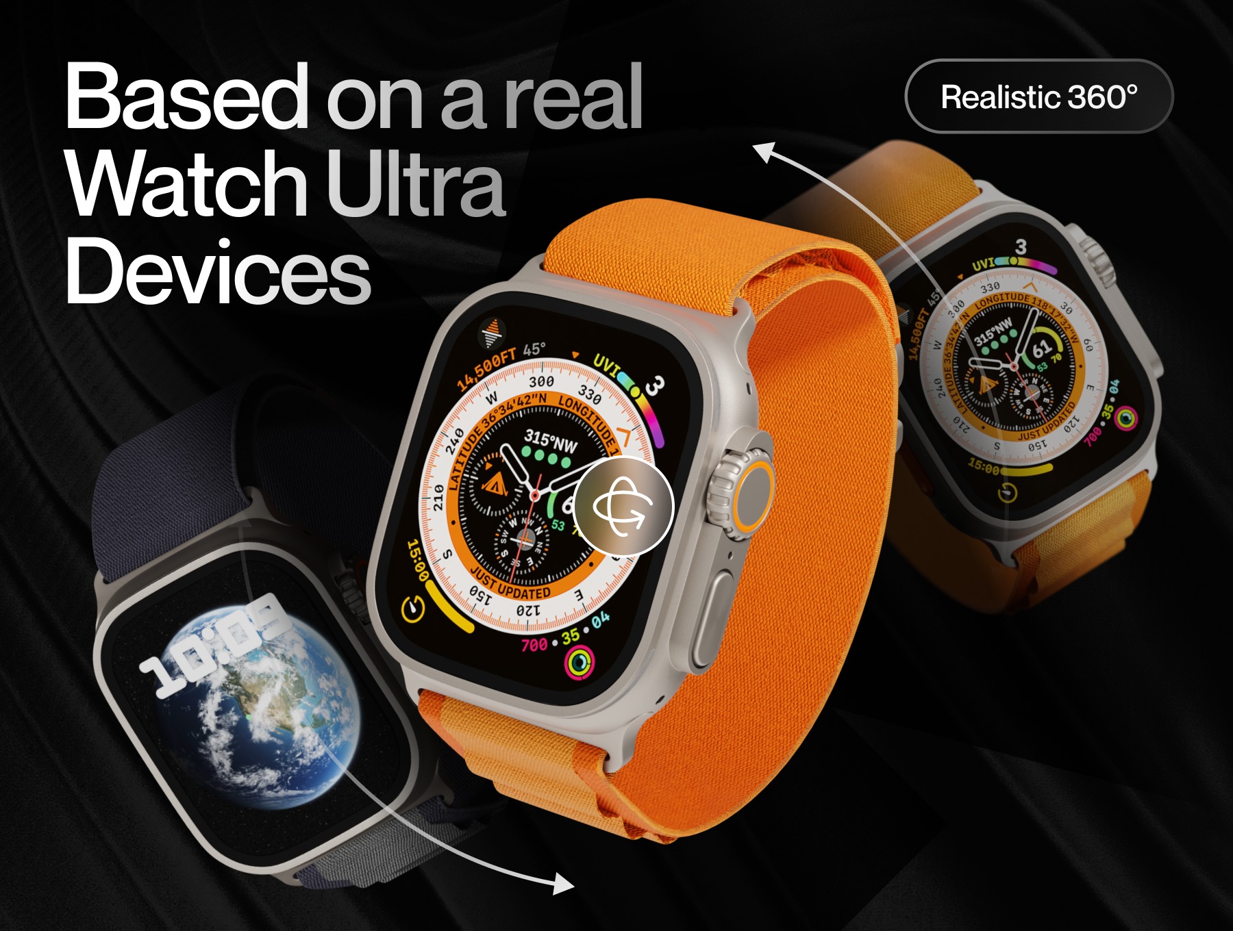 逼真苹果手表Watch Ultra屏幕演示效果图PS贴图样机模板设计素材 Apple Watch Ultra Mockup 样机素材 sucaiwan.com