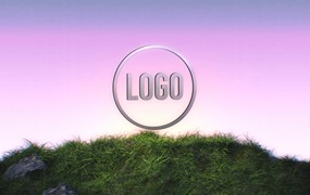 AE模板:超现实艺术风格3D草地山丘LOGO旋转展示