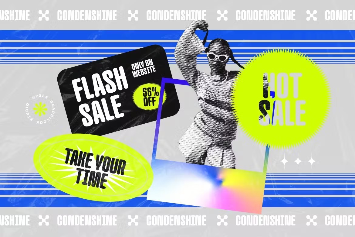 现代时尚杂志包装徽标设计无衬线粗体英文字体安装包 Condenshine 设计素材 sucaiwan.com