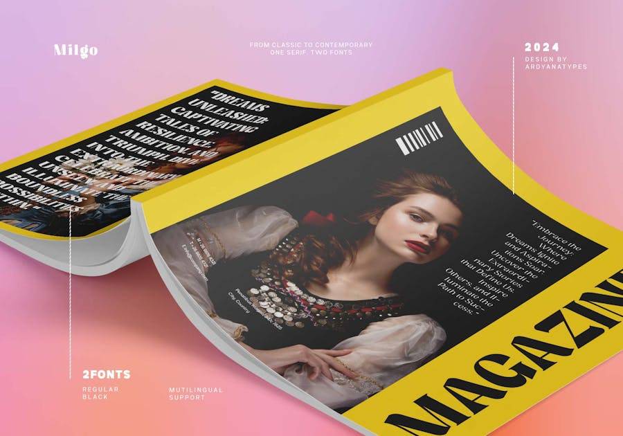 时尚复古杂志海报包装网页设计衬线英文字体安装包 Milgo 设计素材 sucaiwan.com