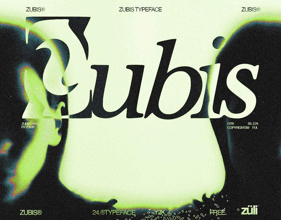 复古Y2K抽象艺术衬线装饰标题logo徽标排版英文字体 Zübis Typeface 设计素材 sucaiwan.com