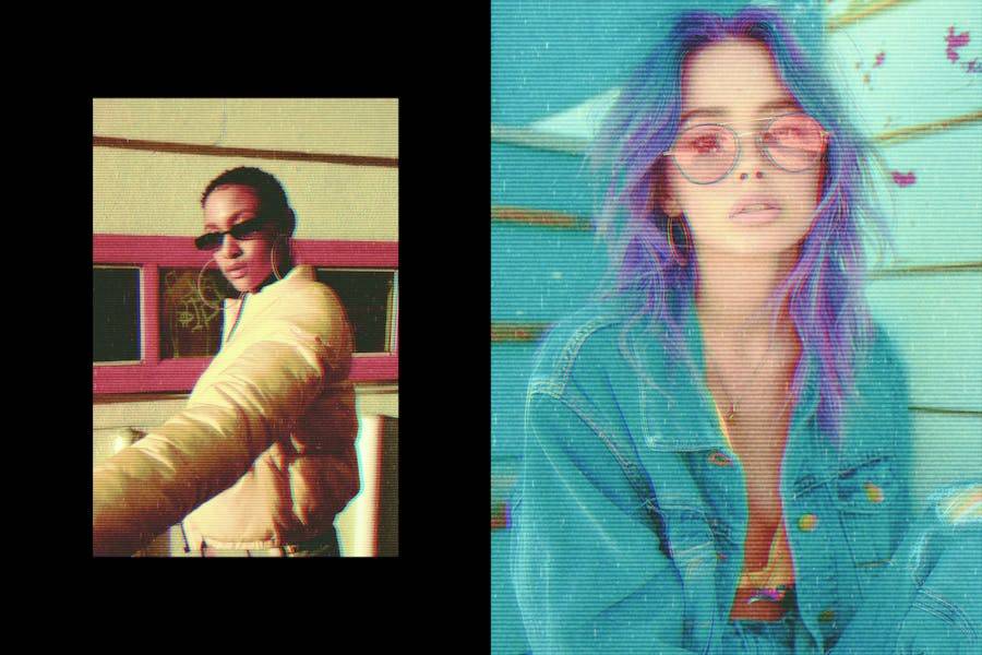 80年代复古VHS信号故障模拟照片效果PS特效滤镜插件样机模板 Retro VHS Photo Effect 插件预设 sucaiwan.com