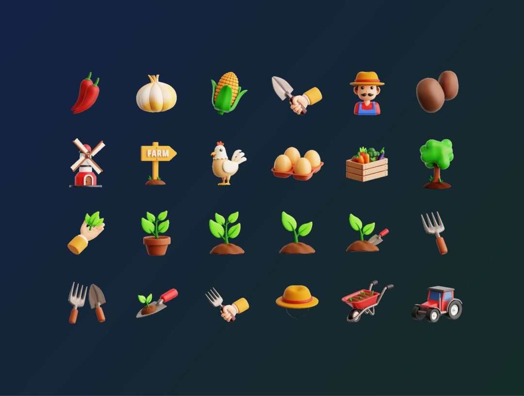 48款农村农场农作物农业机械设备3D插图图标Icons设计Blender/PNG格式素材 Farm & Agriculture 3D Icon Pack 图标素材 sucaiwan.com