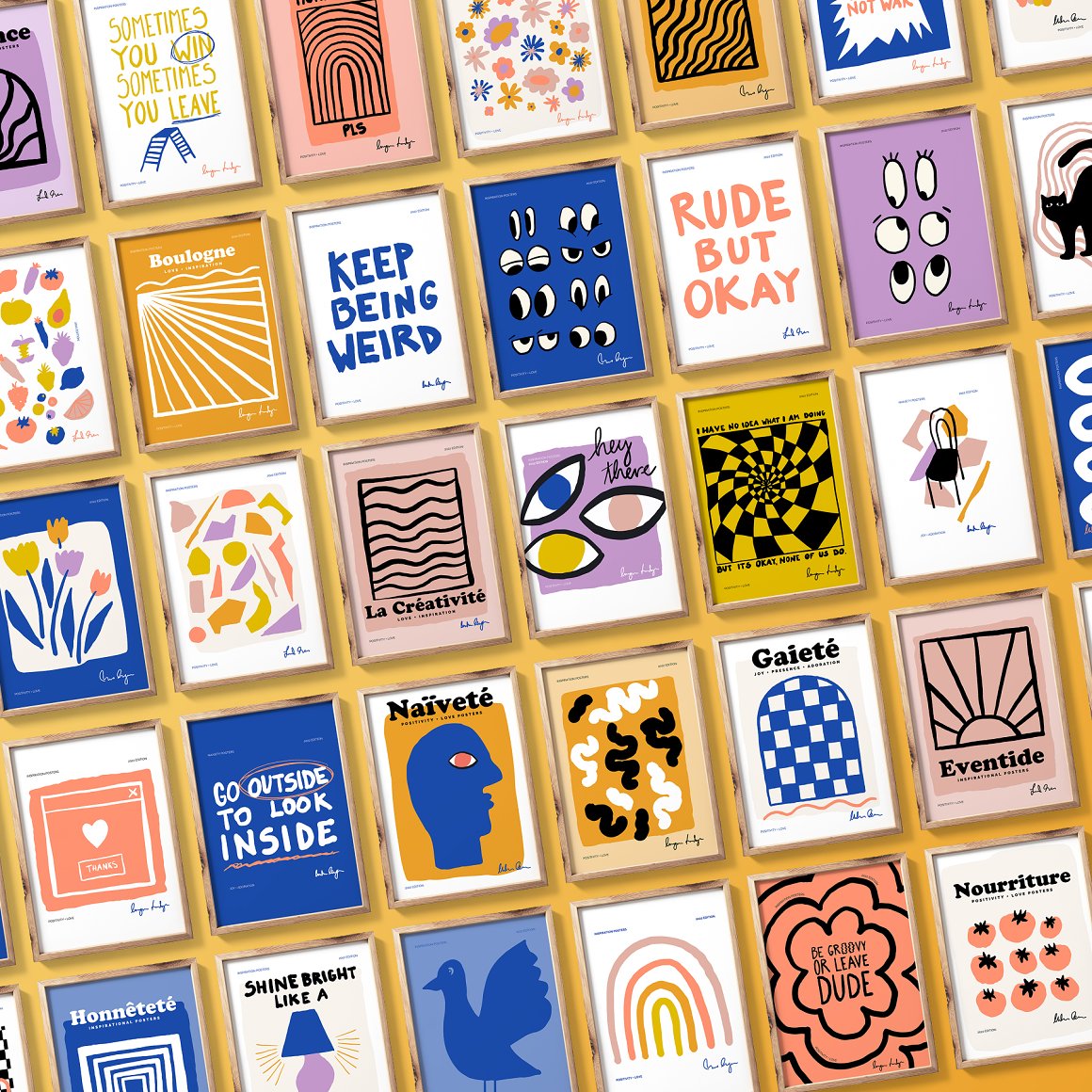 350个复古创意趣味卡通手绘插画矢量元素海报印花设计AI模板套件 Naive Art Clipart + Posters 图片素材 sucaiwan.com