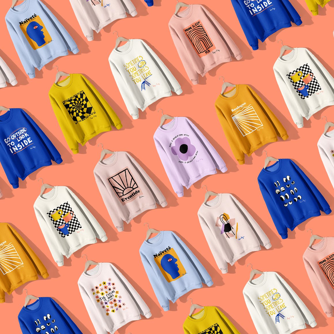 350个复古创意趣味卡通手绘插画矢量元素海报印花设计AI模板套件 Naive Art Clipart + Posters 图片素材 sucaiwan.com