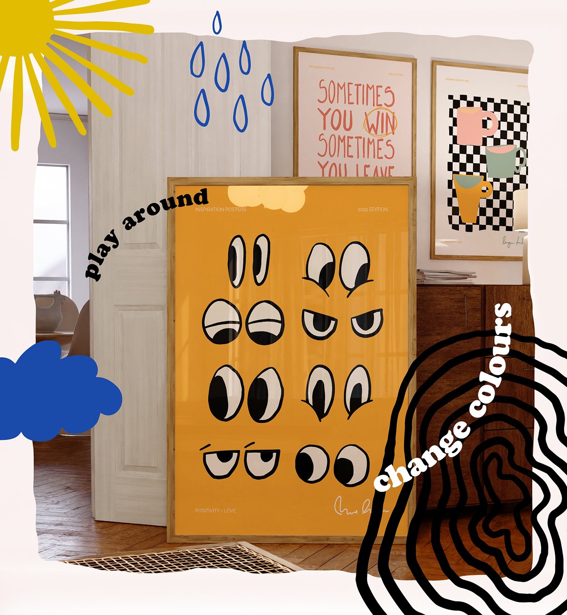 350个复古创意趣味卡通手绘插画矢量元素海报印花设计AI模板套件 Naive Art Clipart + Posters 图片素材 sucaiwan.com