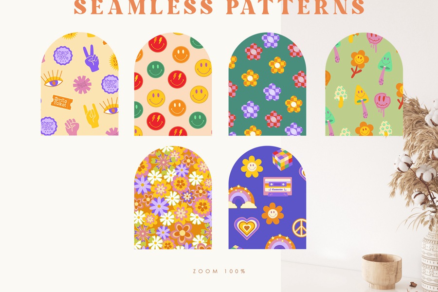 123款复古Y2K迷幻70s90s年代艺术风格趣味图案/剪贴画矢量插画背景设计套件 Retro Vibes Art 70s 90s 图片素材 第3张-素材湾丨精选海外优质设计素材资源 123款复古Y2K迷幻70s90s年代艺术风格趣味图案/剪贴画矢量插画背景设计套件 Retro Vibes Art 70s 90s 图片素材 sucaiwan.com