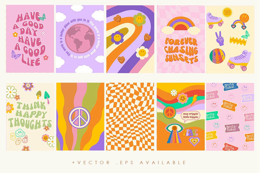 123款复古Y2K迷幻70s90s年代艺术风格趣味图案/剪贴画矢量插画背景设计套件 Retro Vibes Art 70s 90s 图片素材 第5张-素材湾丨精选海外优质设计素材资源 123款复古Y2K迷幻70s90s年代艺术风格趣味图案/剪贴画矢量插画背景设计套件 Retro Vibes Art 70s 90s 图片素材 sucaiwan.com