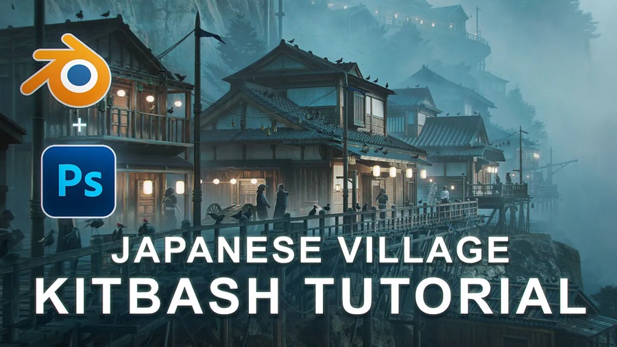 Blender模型 日式风格村庄房屋建筑3D模型+中文视频教程 Japanese Village Kitbash 设计教程 第1张-素材湾丨精选海外优质设计素材资源 Blender模型 日式风格村庄房屋建筑3D模型+中文视频教程 Japanese Village Kitbash 设计教程 sucaiwan.com