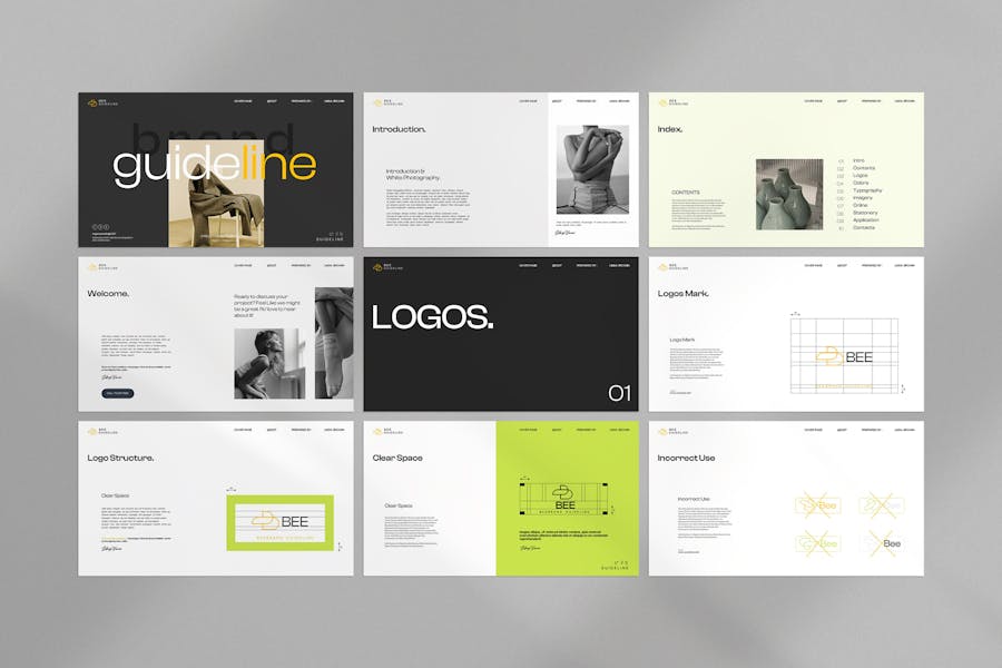 现代简约品牌市场商业计划介绍演示文稿设计Keynote模版 Bee Brand Guideline Keynote Template 幻灯图表 第5张-素材湾丨精选海外优质设计素材资源 现代简约品牌市场商业计划介绍演示文稿设计Keynote模版 Bee Brand Guideline Keynote Template 幻灯图表 sucaiwan.com