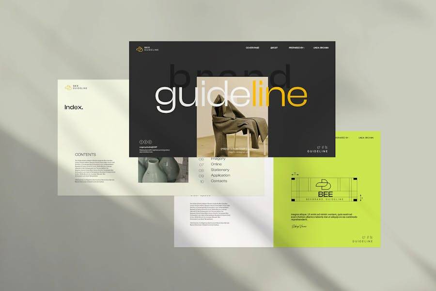 现代简约品牌市场商业计划介绍演示文稿设计Keynote模版 Bee Brand Guideline Keynote Template 幻灯图表 第6张-素材湾丨精选海外优质设计素材资源 现代简约品牌市场商业计划介绍演示文稿设计Keynote模版 Bee Brand Guideline Keynote Template 幻灯图表 sucaiwan.com